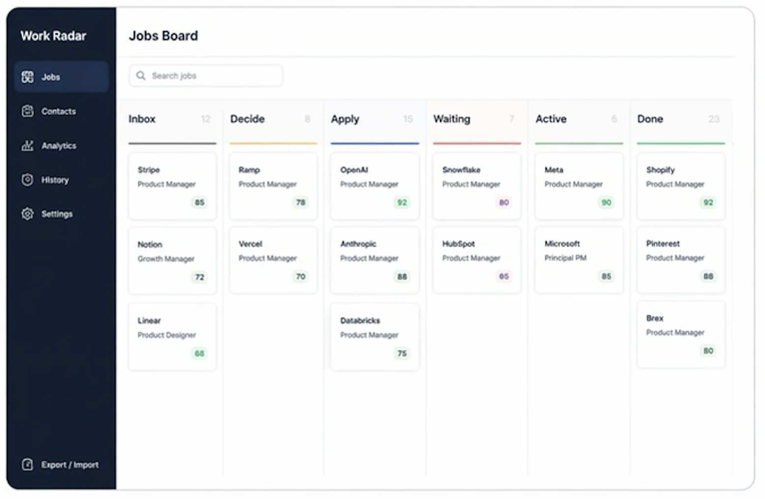 Work Radar — Jobs Board interface